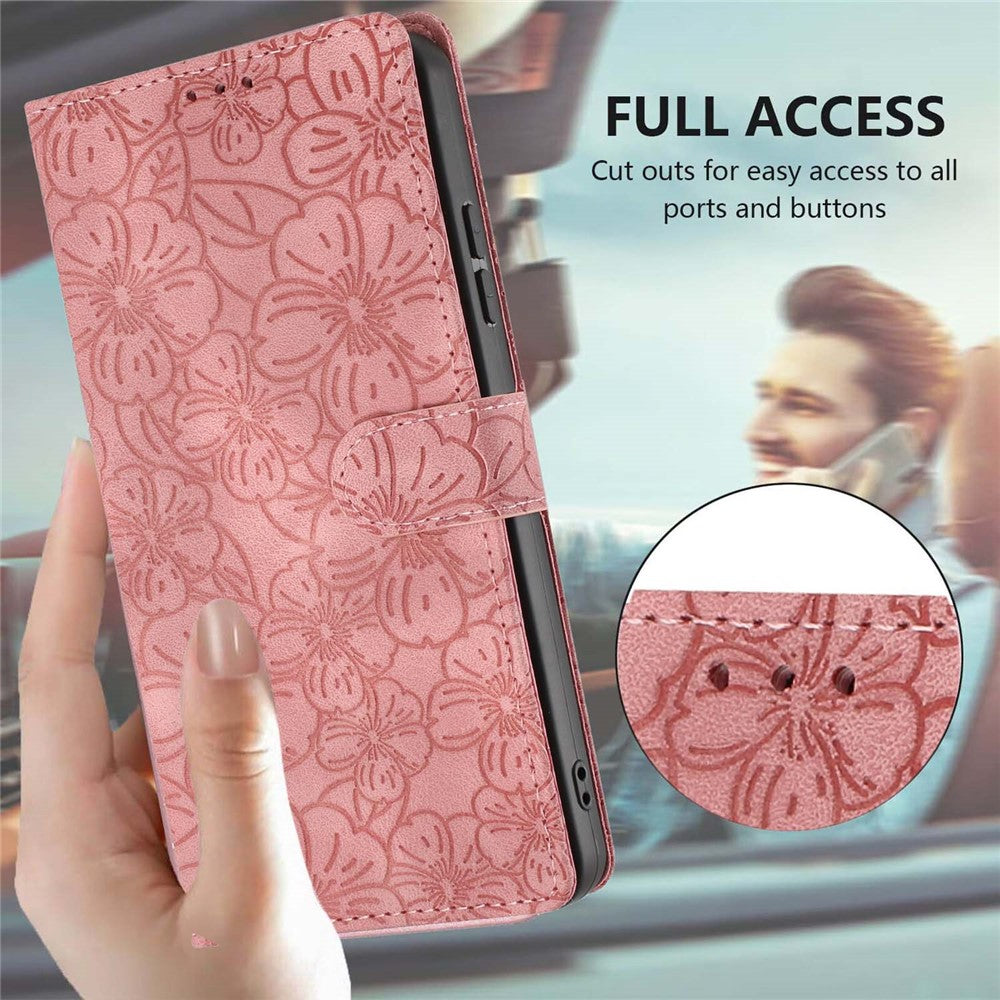 For iPhone 16 Pro Flip Case Cherry Blossom Pattern Leather Wallet Stand Phone Cover with Wrist Strap