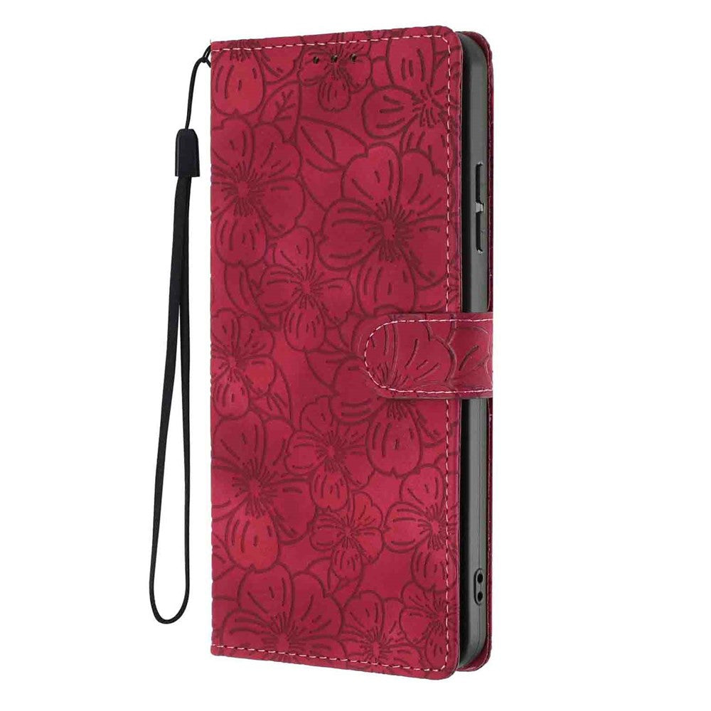 For iPhone 16 Flip Case Cherry Blossom Pattern Leather Wallet Stand Phone Cover with Wrist Strap