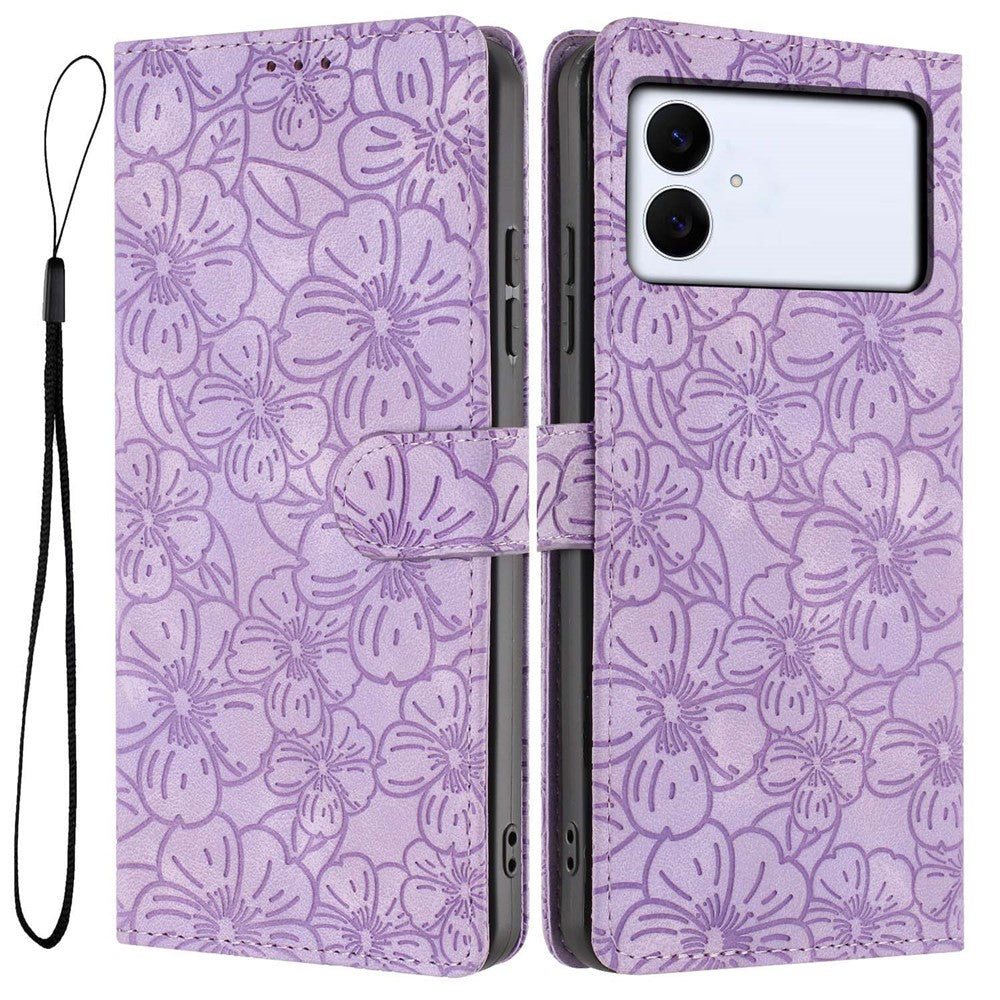 For Samsung Galaxy S26 Edge Flip Case Cherry Blossom Pattern Leather Wallet Stand Phone Cover with Wrist Strap