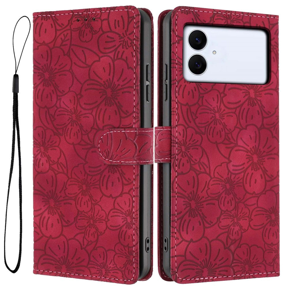 For Samsung Galaxy S26 Edge Flip Case Cherry Blossom Pattern Leather Wallet Stand Phone Cover with Wrist Strap