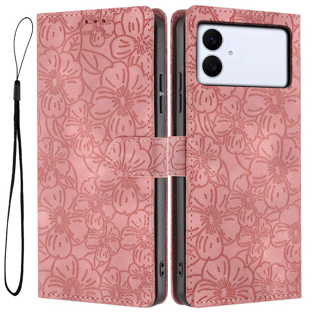 For Samsung Galaxy S26 Edge Flip Case Cherry Blossom Pattern Leather Wallet Stand Phone Cover with Wrist Strap