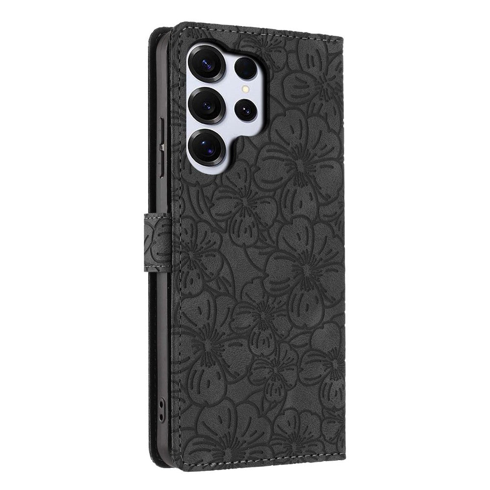 For Samsung Galaxy S26 Ultra Flip Case Cherry Blossom Pattern Leather Wallet Stand Phone Cover with Wrist Strap