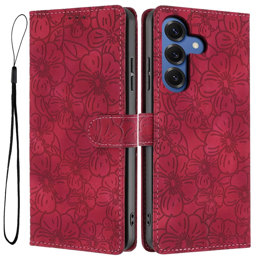 For Samsung Galaxy S26 Pro  /  S26 Flip Case Cherry Blossom Pattern Leather Wallet Stand Phone Cover with Wrist Strap