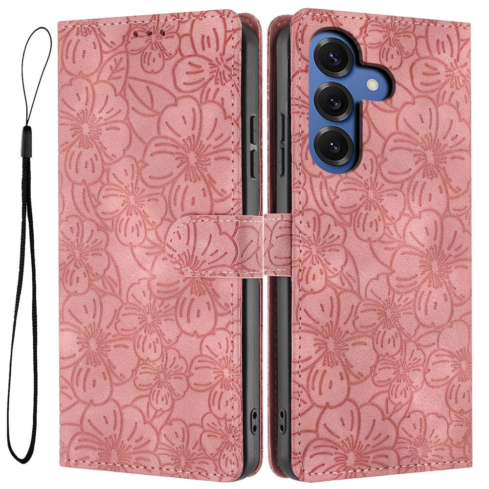 For Samsung Galaxy S26 Pro  /  S26 Flip Case Cherry Blossom Pattern Leather Wallet Stand Phone Cover with Wrist Strap