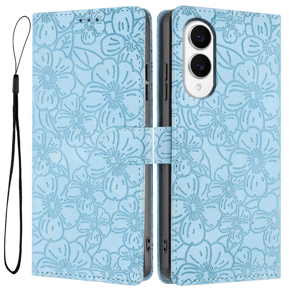 For Samsung Galaxy S25 Edge Flip Case Cherry Blossom Pattern Leather Wallet Stand Phone Cover with Wrist Strap