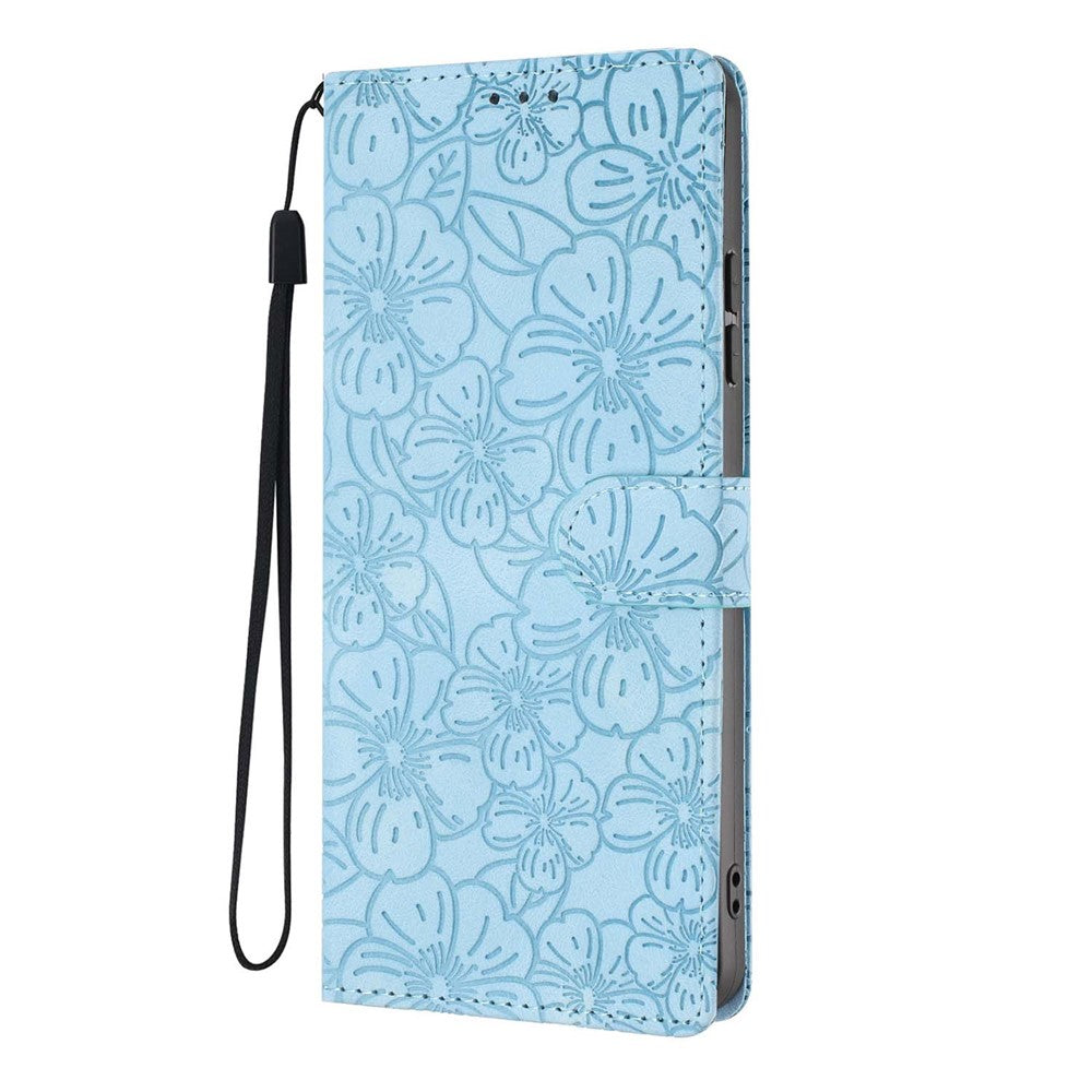 For Samsung Galaxy S25 Edge Flip Case Cherry Blossom Pattern Leather Wallet Stand Phone Cover with Wrist Strap