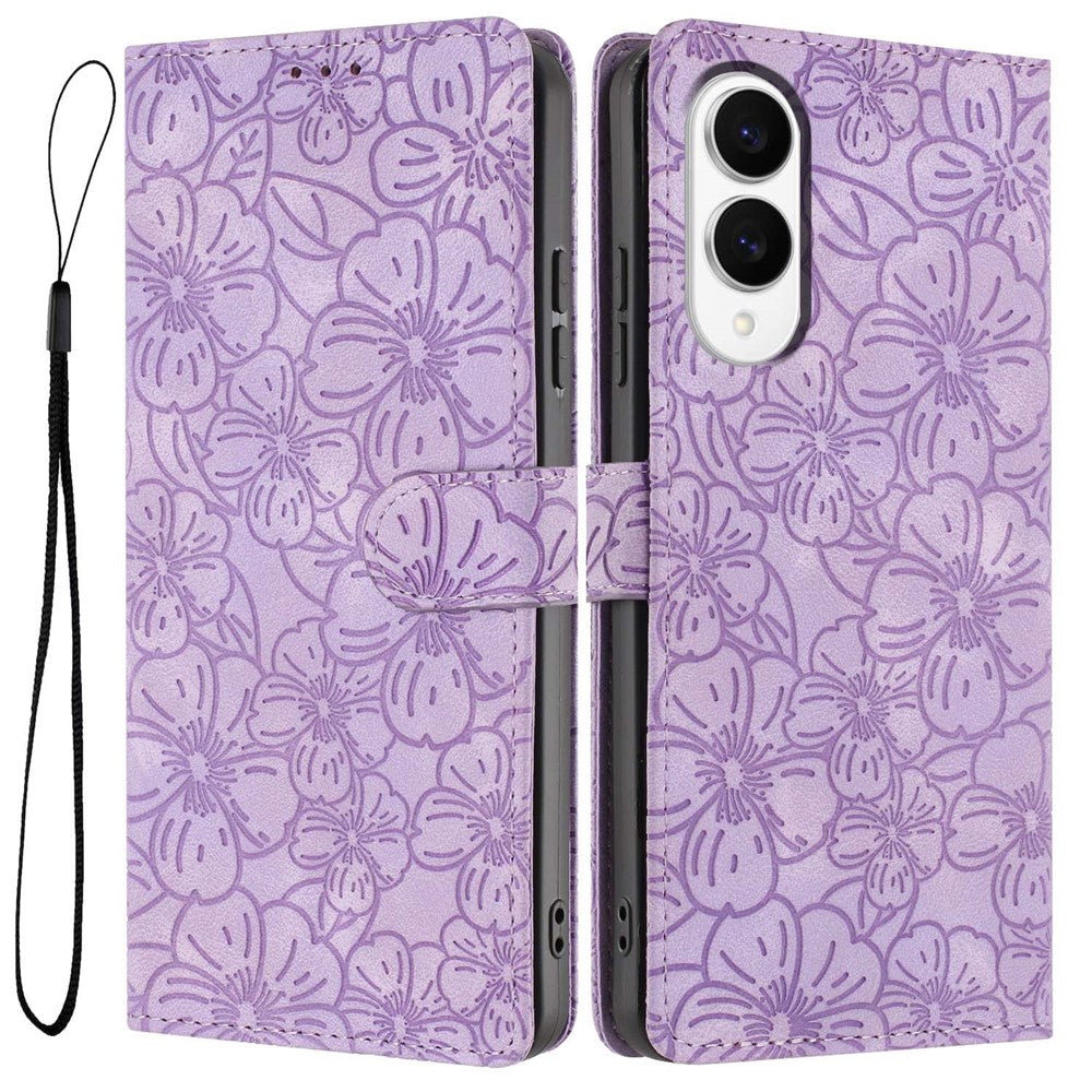 For Samsung Galaxy S25 Edge Flip Case Cherry Blossom Pattern Leather Wallet Stand Phone Cover with Wrist Strap