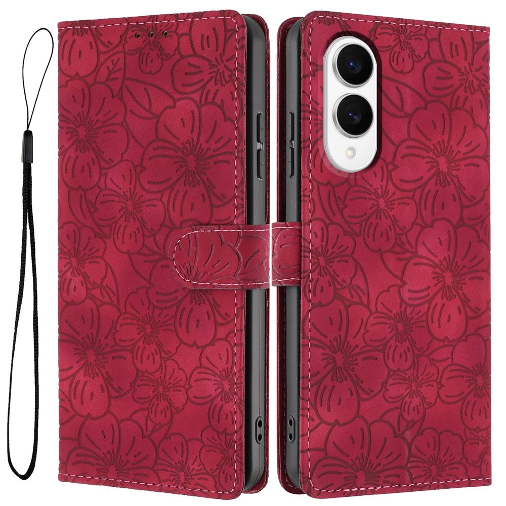 For Samsung Galaxy S25 Edge Flip Case Cherry Blossom Pattern Leather Wallet Stand Phone Cover with Wrist Strap