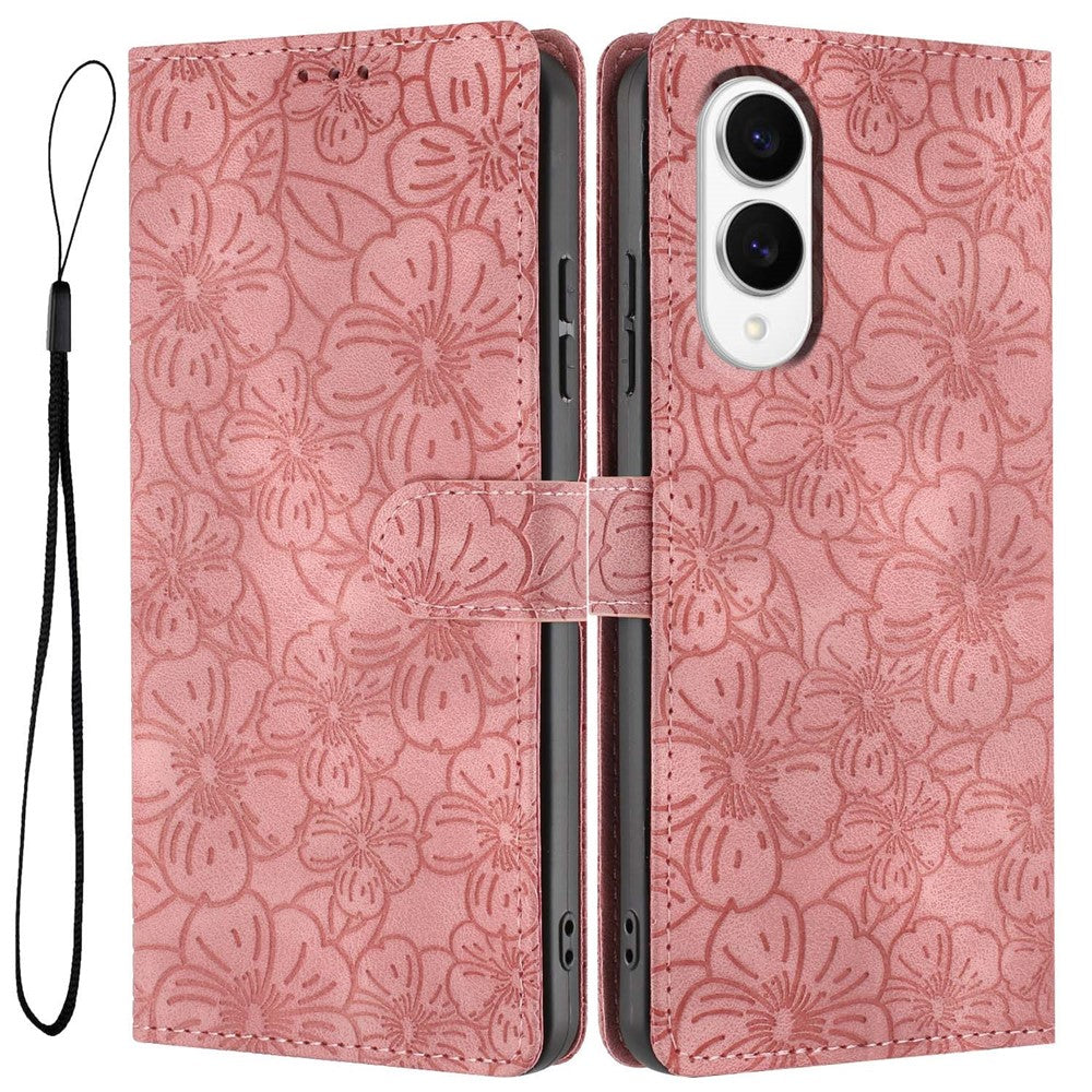 For Samsung Galaxy S25 Edge Flip Case Cherry Blossom Pattern Leather Wallet Stand Phone Cover with Wrist Strap