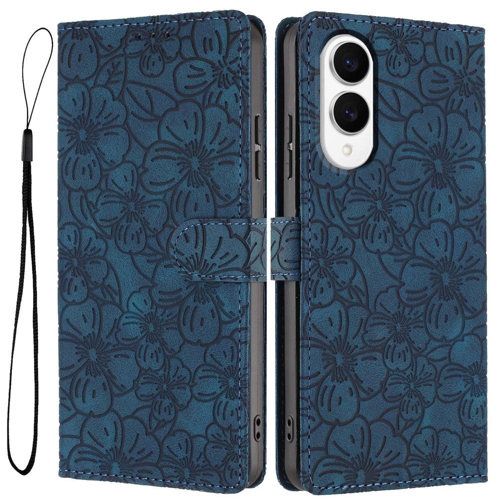 For Samsung Galaxy S25 Edge Flip Case Cherry Blossom Pattern Leather Wallet Stand Phone Cover with Wrist Strap