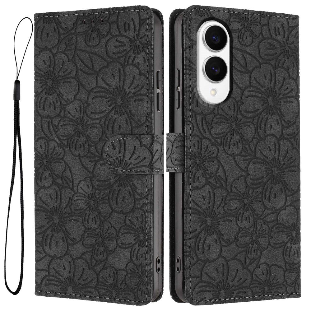 For Samsung Galaxy S25 Edge Flip Case Cherry Blossom Pattern Leather Wallet Stand Phone Cover with Wrist Strap