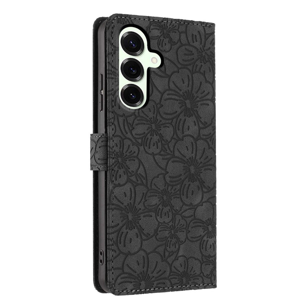 For Samsung Galaxy S25+ Flip Case Cherry Blossom Pattern Leather Wallet Stand Phone Cover with Wrist Strap