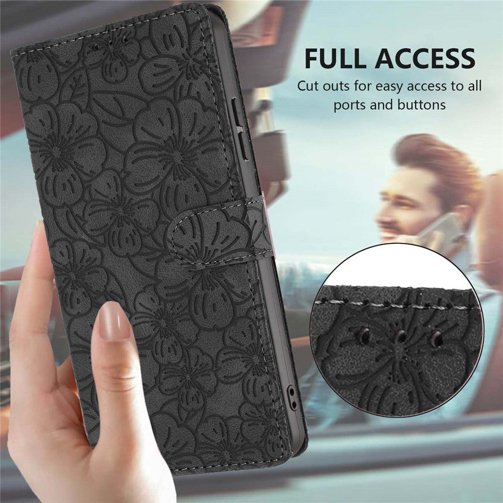 For Samsung Galaxy S25 Flip Case Cherry Blossom Pattern Leather Wallet Stand Phone Cover with Wrist Strap