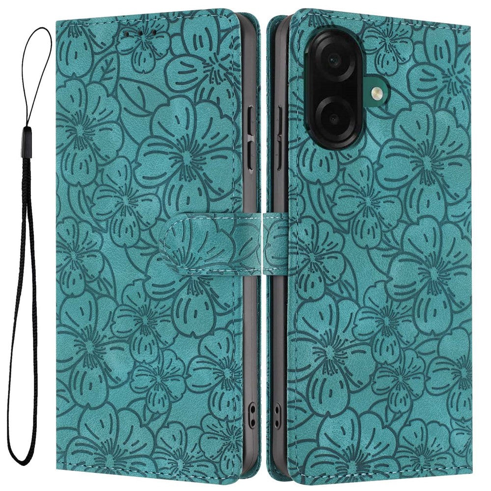 For Samsung Galaxy A07 4G  /  A06 4G  /  A06 5G Flip Case Cherry Blossom Pattern Leather Wallet Stand Phone Cover with Wrist Strap