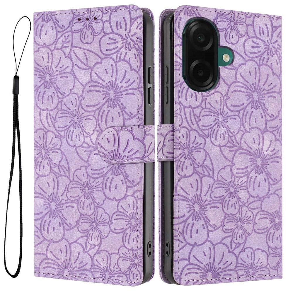 For Samsung Galaxy A07 4G  /  A06 4G  /  A06 5G Flip Case Cherry Blossom Pattern Leather Wallet Stand Phone Cover with Wrist Strap