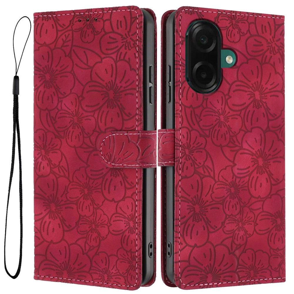 For Samsung Galaxy A07 4G  /  A06 4G  /  A06 5G Flip Case Cherry Blossom Pattern Leather Wallet Stand Phone Cover with Wrist Strap