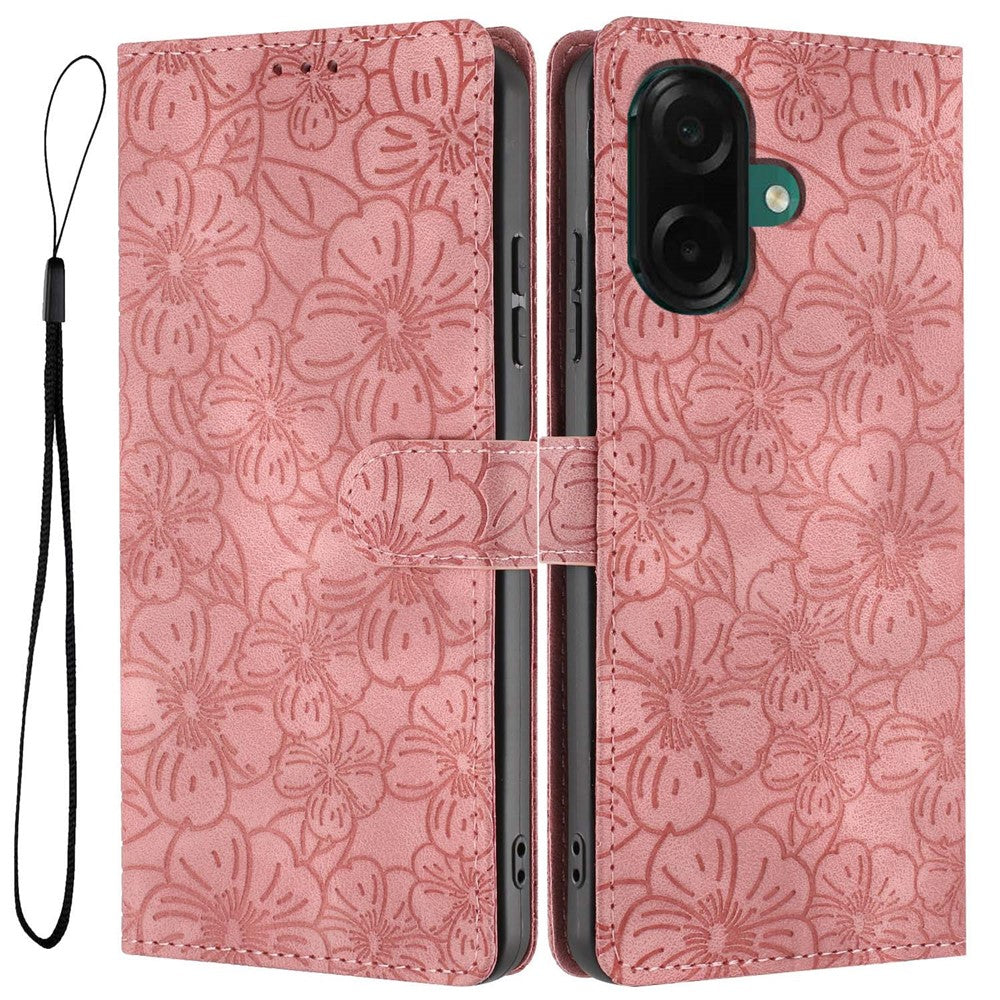 For Samsung Galaxy A07 4G  /  A06 4G  /  A06 5G Flip Case Cherry Blossom Pattern Leather Wallet Stand Phone Cover with Wrist Strap