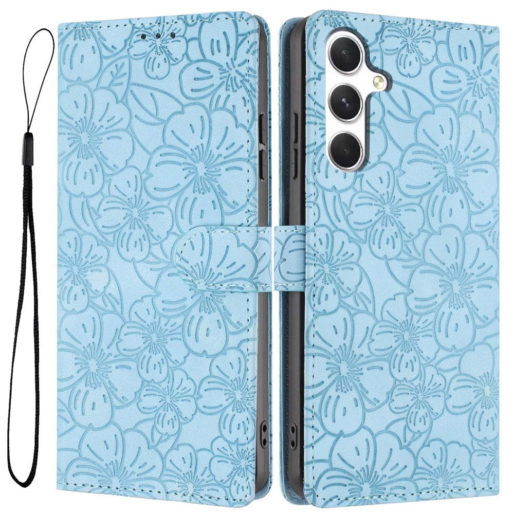 For Samsung Galaxy A35 5G Flip Case Cherry Blossom Pattern Leather Wallet Stand Phone Cover with Wrist Strap