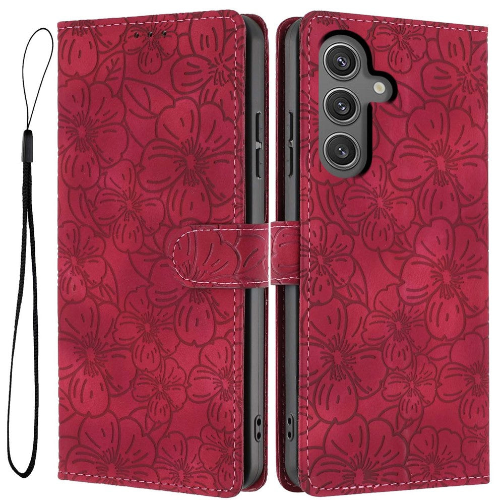 For Samsung Galaxy A05s 4G Flip Case Cherry Blossom Pattern Leather Wallet Stand Phone Cover with Wrist Strap