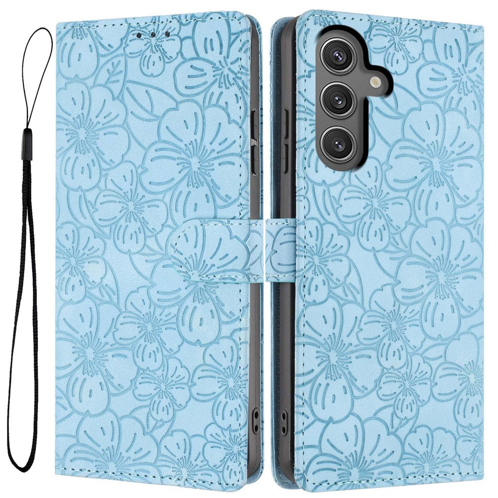 For Samsung Galaxy A05s 4G Flip Case Cherry Blossom Pattern Leather Wallet Stand Phone Cover with Wrist Strap