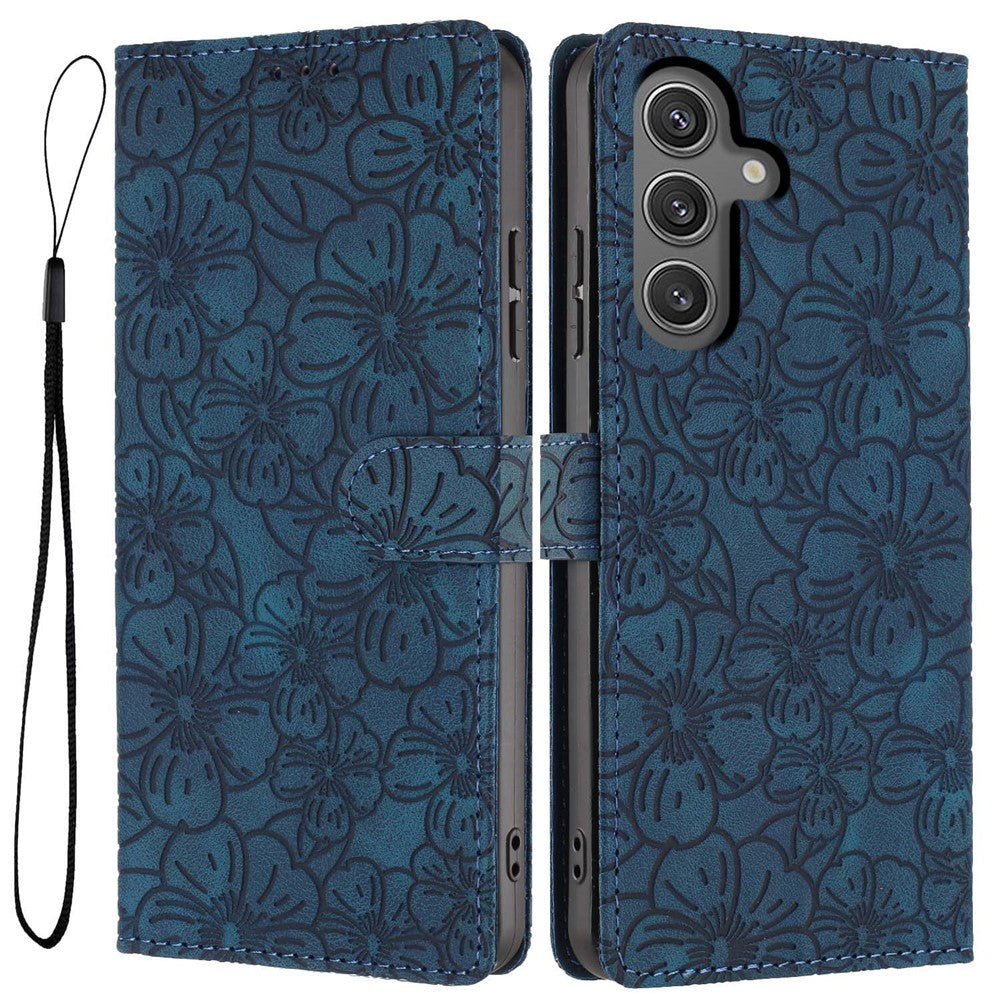 For Samsung Galaxy A05s 4G Flip Case Cherry Blossom Pattern Leather Wallet Stand Phone Cover with Wrist Strap