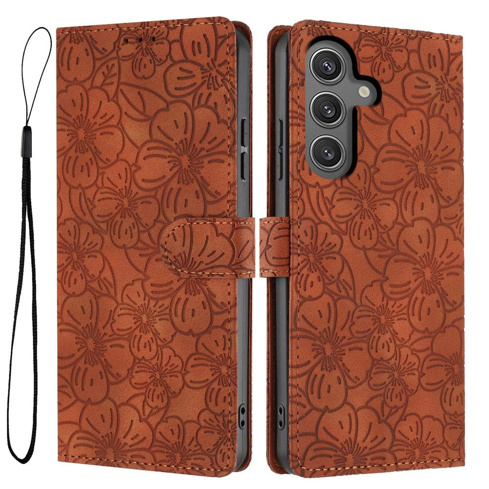 For Samsung Galaxy A05s 4G Flip Case Cherry Blossom Pattern Leather Wallet Stand Phone Cover with Wrist Strap