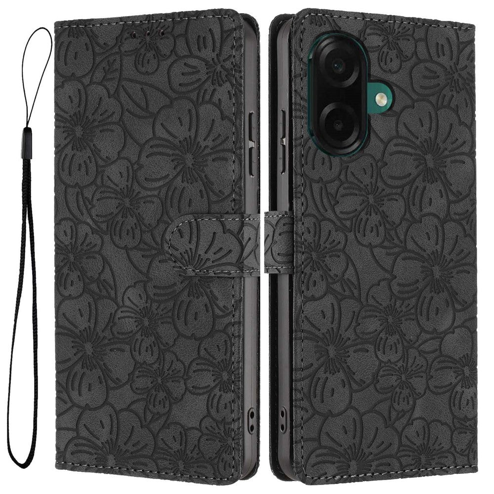 For Samsung Galaxy A05 4G Flip Case Cherry Blossom Pattern Leather Wallet Stand Phone Cover with Wrist Strap