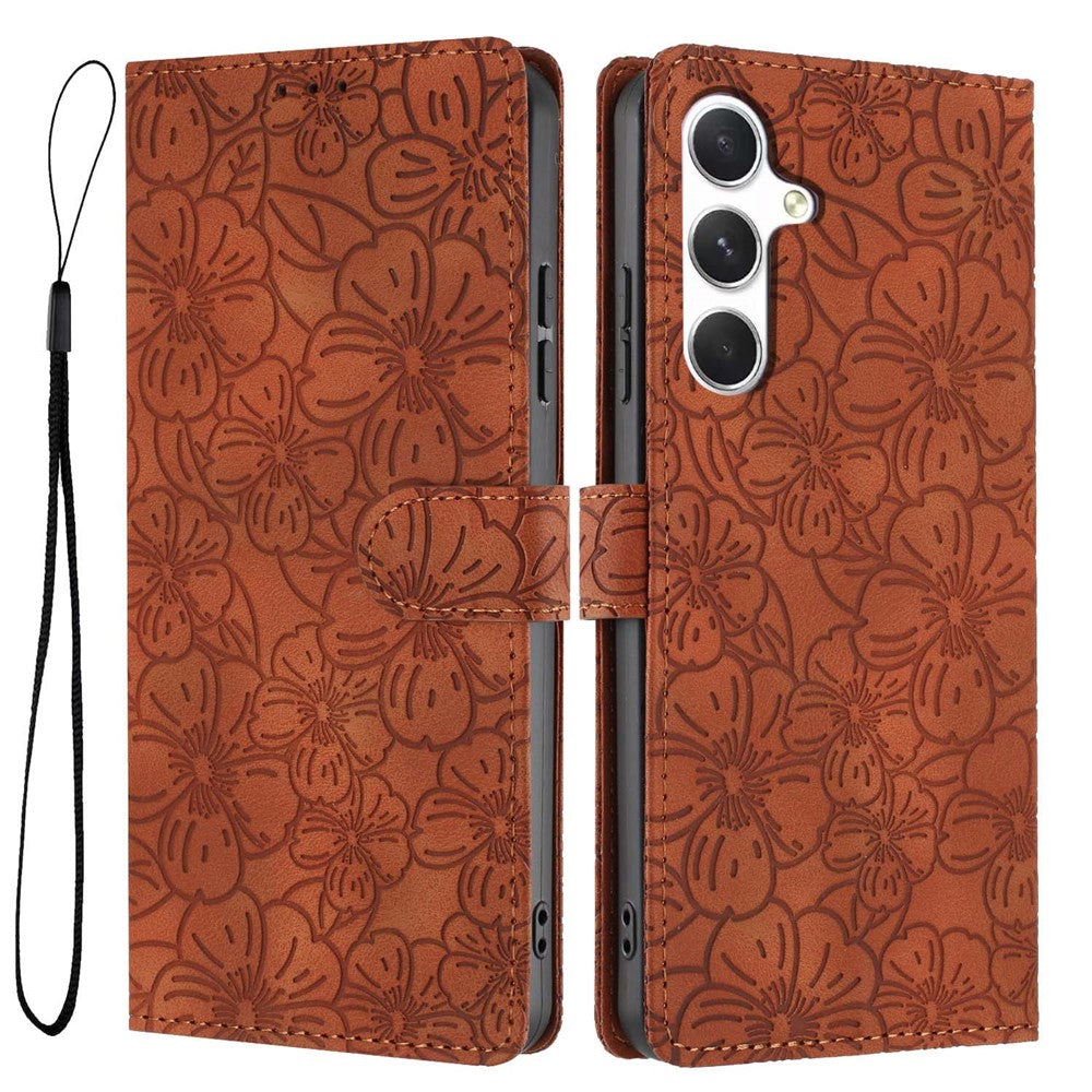 For Samsung Galaxy A34 5G Flip Case Cherry Blossom Pattern Leather Wallet Stand Phone Cover with Wrist Strap