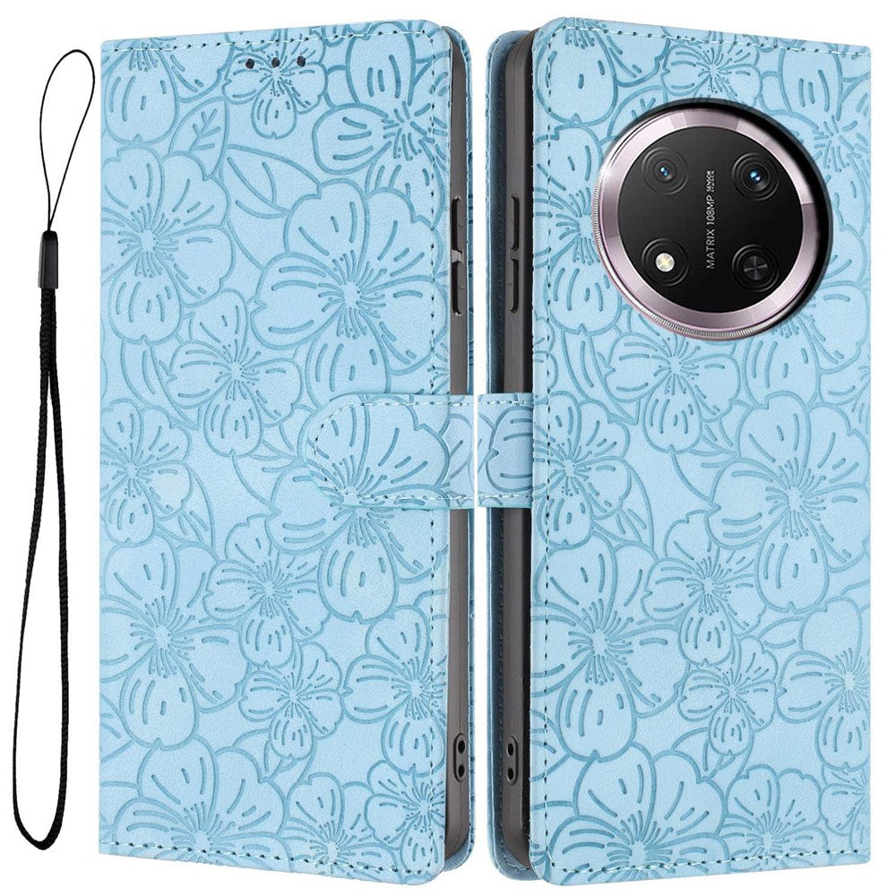 Flip Case For Honor X9c 5G  /  Magic7 Lite 5G Leather Phone Cover Cherry Blossom Pattern Wallet Stand with Wrist Strap