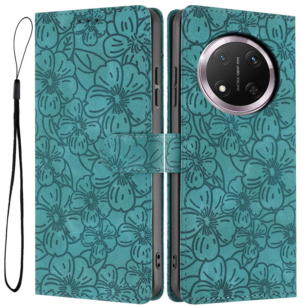 Flip Case For Honor X9c 5G  /  Magic7 Lite 5G Leather Phone Cover Cherry Blossom Pattern Wallet Stand with Wrist Strap