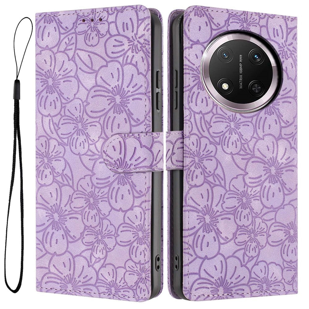 Flip Case For Honor X9c 5G  /  Magic7 Lite 5G Leather Phone Cover Cherry Blossom Pattern Wallet Stand with Wrist Strap