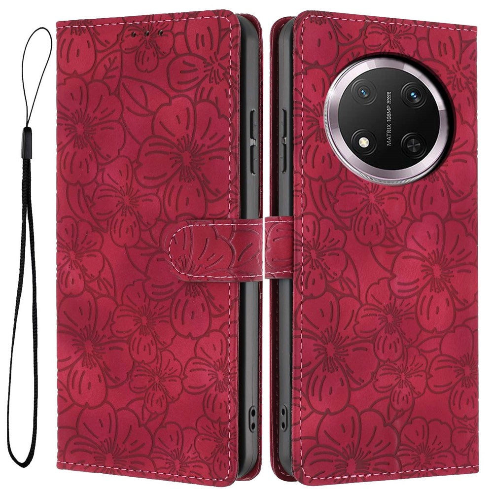 Flip Case For Honor X9c 5G  /  Magic7 Lite 5G Leather Phone Cover Cherry Blossom Pattern Wallet Stand with Wrist Strap