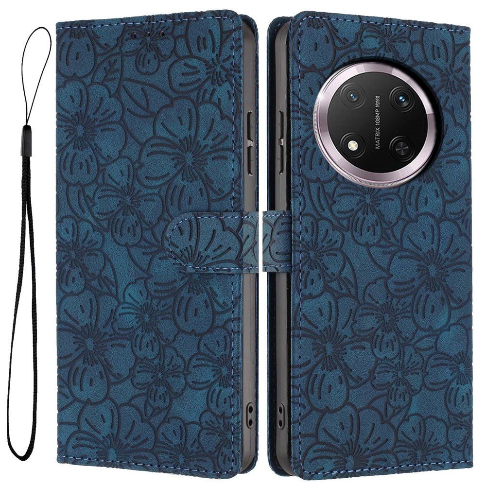 Flip Case For Honor X9c 5G  /  Magic7 Lite 5G Leather Phone Cover Cherry Blossom Pattern Wallet Stand with Wrist Strap