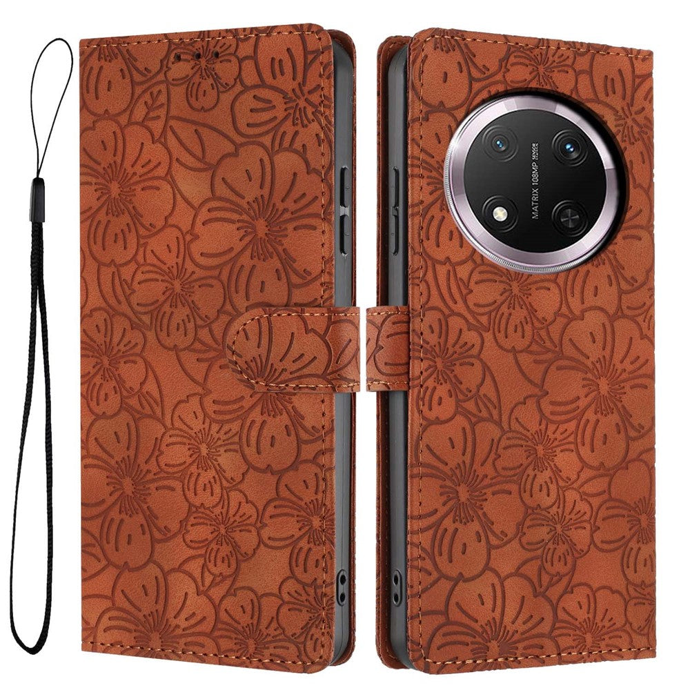 Flip Case For Honor X9c 5G  /  Magic7 Lite 5G Leather Phone Cover Cherry Blossom Pattern Wallet Stand with Wrist Strap