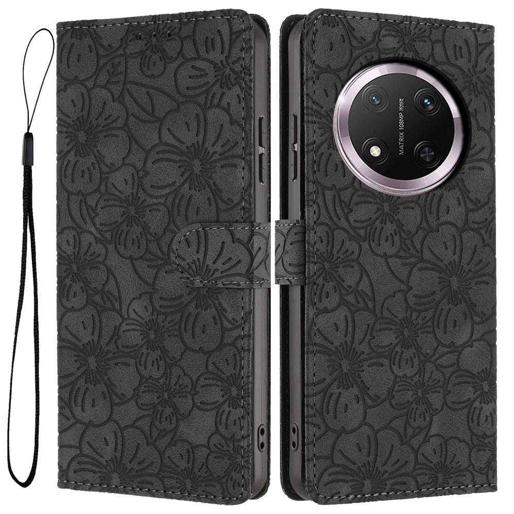 Flip Case For Honor X9c 5G  /  Magic7 Lite 5G Leather Phone Cover Cherry Blossom Pattern Wallet Stand with Wrist Strap