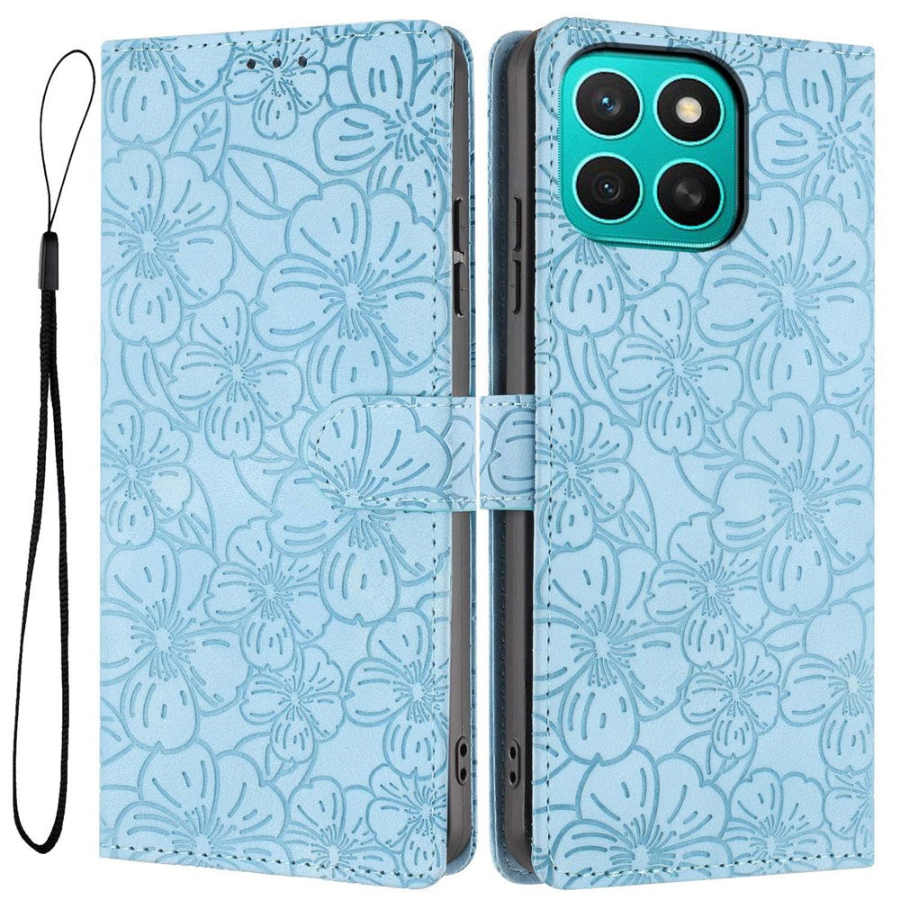 For Honor X8c 4G Flip Case Cherry Blossom Pattern Leather Wallet Stand Phone Cover with Wrist Strap