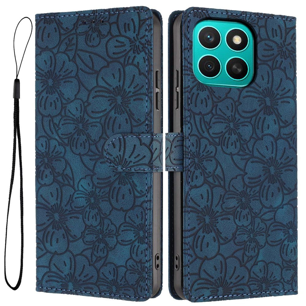 For Honor X8c 4G Flip Case Cherry Blossom Pattern Leather Wallet Stand Phone Cover with Wrist Strap