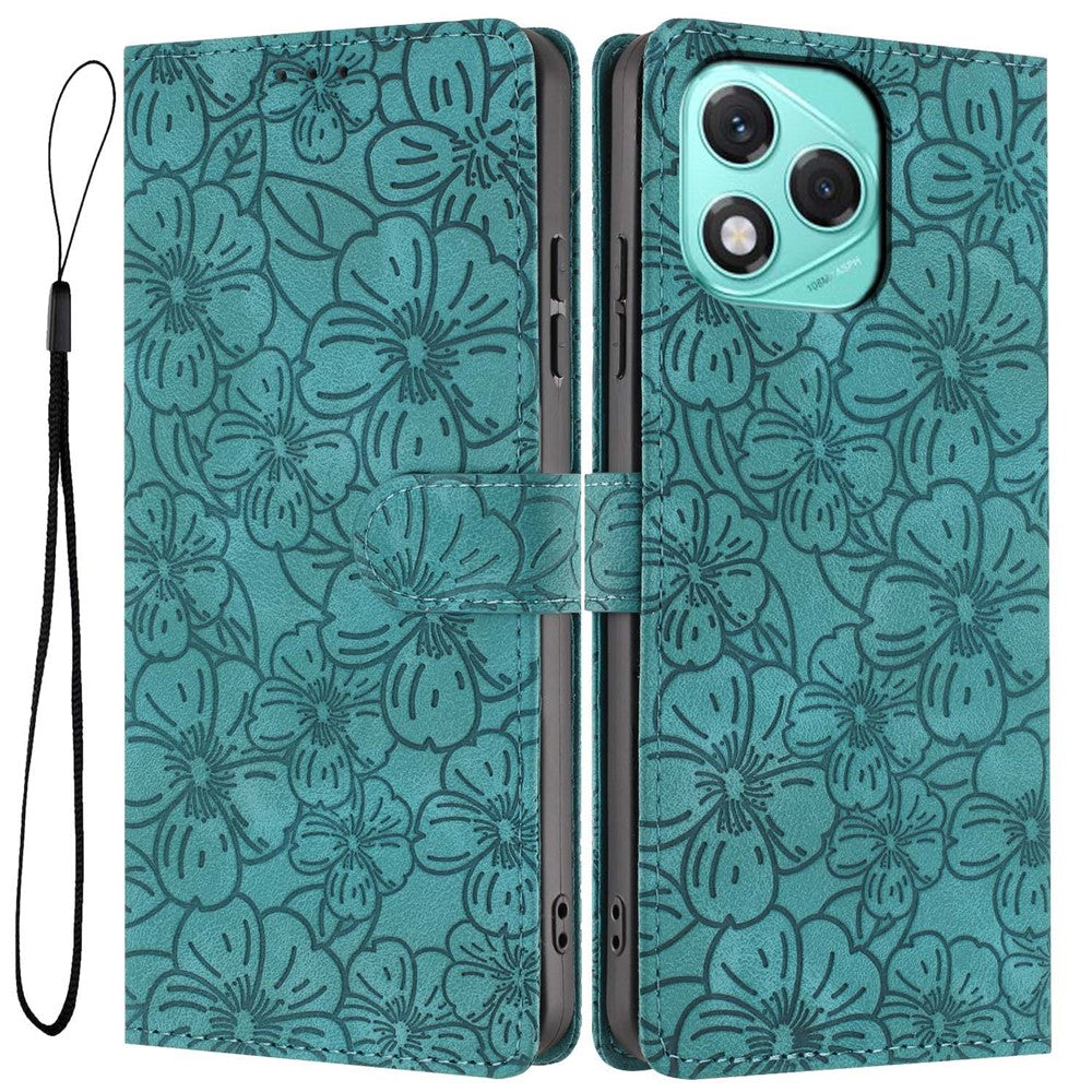 For Honor 400 Lite 5G Flip Case Cherry Blossom Pattern Leather Wallet Stand Phone Cover with Wrist Strap