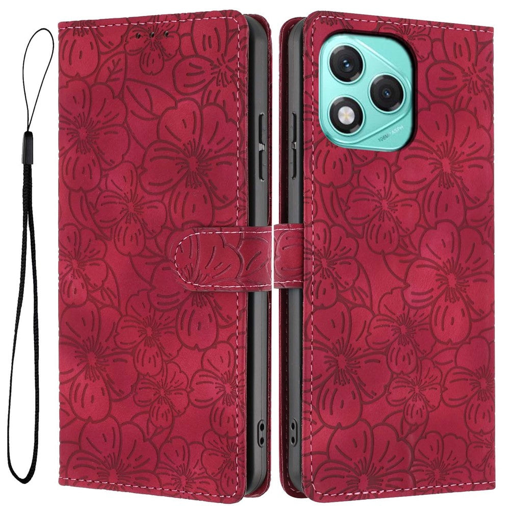 For Honor 400 Lite 5G Flip Case Cherry Blossom Pattern Leather Wallet Stand Phone Cover with Wrist Strap