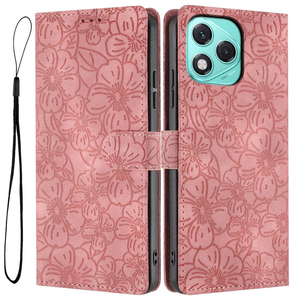 For Honor 400 Lite 5G Flip Case Cherry Blossom Pattern Leather Wallet Stand Phone Cover with Wrist Strap