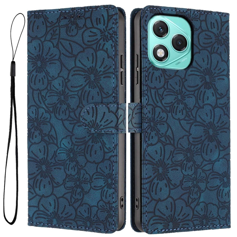 For Honor 400 Lite 5G Flip Case Cherry Blossom Pattern Leather Wallet Stand Phone Cover with Wrist Strap