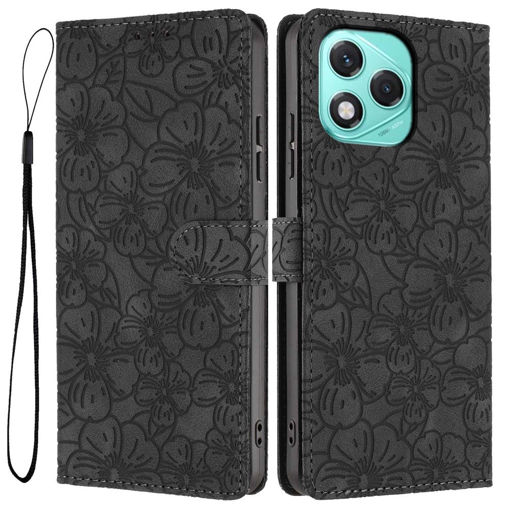For Honor 400 Lite 5G Flip Case Cherry Blossom Pattern Leather Wallet Stand Phone Cover with Wrist Strap