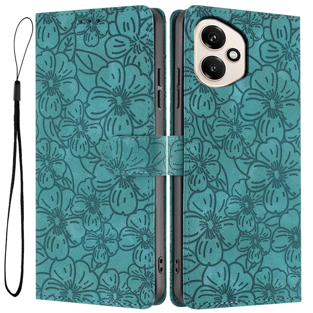 For Honor 400 5G (Global) Flip Case Cherry Blossom Pattern Leather Wallet Stand Phone Cover with Wrist Strap