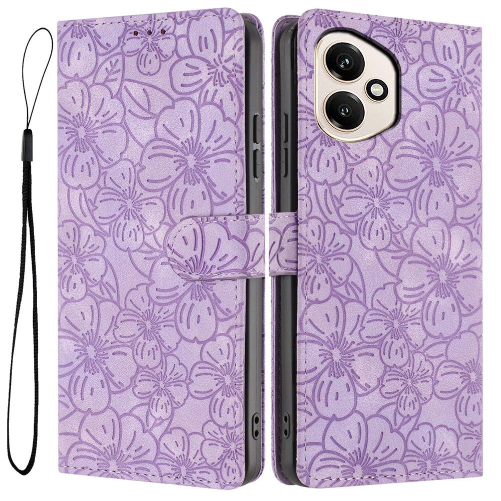 For Honor 400 5G (Global) Flip Case Cherry Blossom Pattern Leather Wallet Stand Phone Cover with Wrist Strap