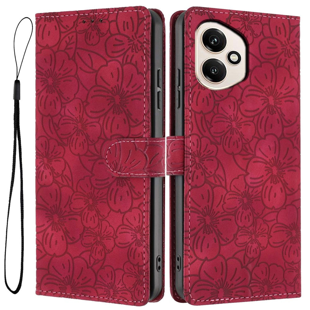 For Honor 400 5G (Global) Flip Case Cherry Blossom Pattern Leather Wallet Stand Phone Cover with Wrist Strap