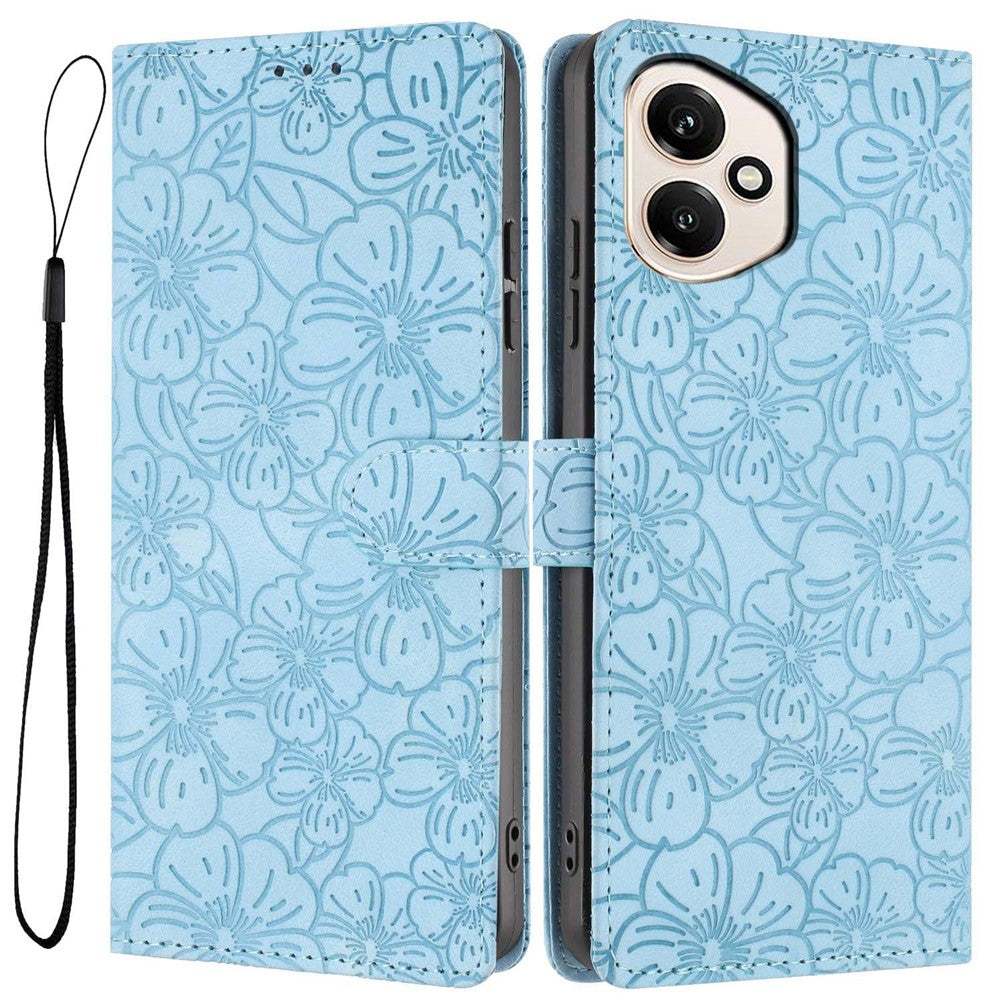 For Honor 400 5G (Global) Flip Case Cherry Blossom Pattern Leather Wallet Stand Phone Cover with Wrist Strap