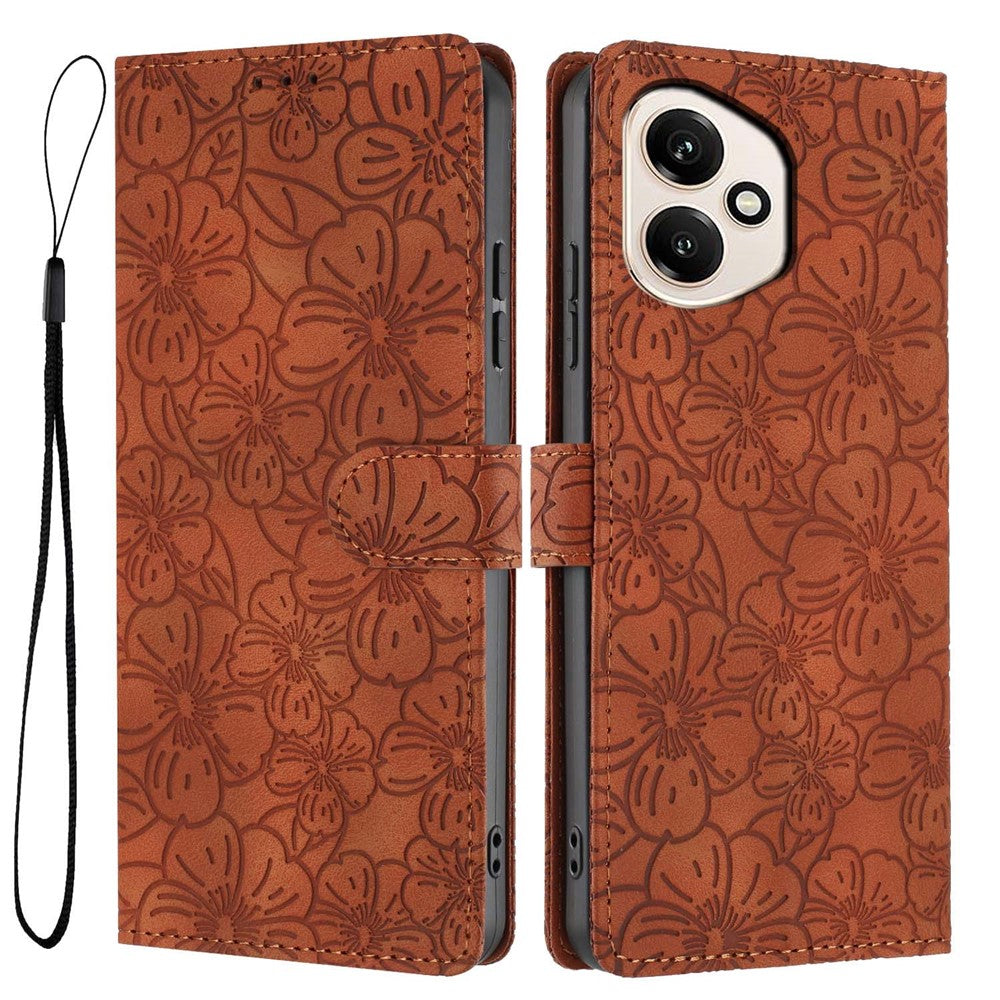 For Honor 400 5G (Global) Flip Case Cherry Blossom Pattern Leather Wallet Stand Phone Cover with Wrist Strap