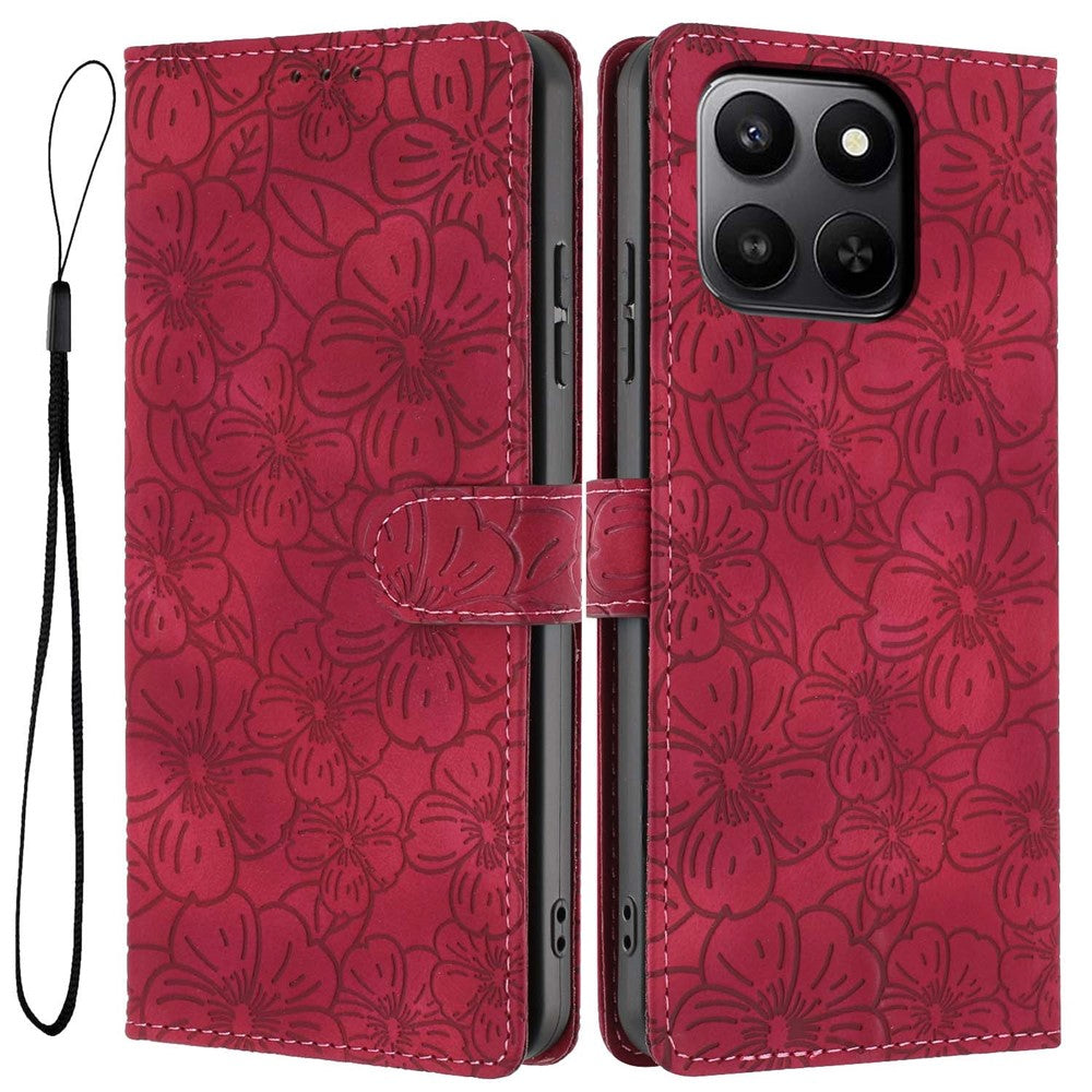 For Honor 400 Smart 5G Flip Case Cherry Blossom Pattern Leather Wallet Stand Phone Cover with Wrist Strap