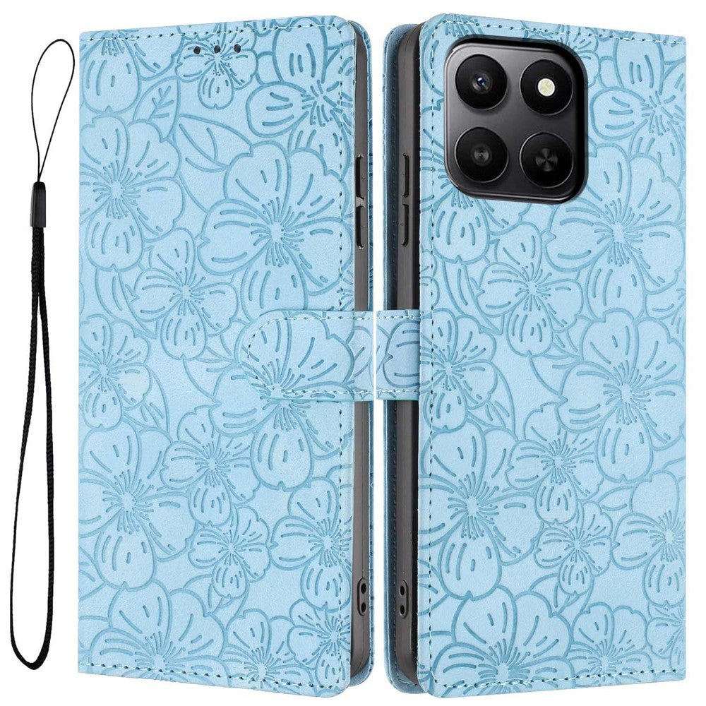 For Honor 400 Smart 5G Flip Case Cherry Blossom Pattern Leather Wallet Stand Phone Cover with Wrist Strap