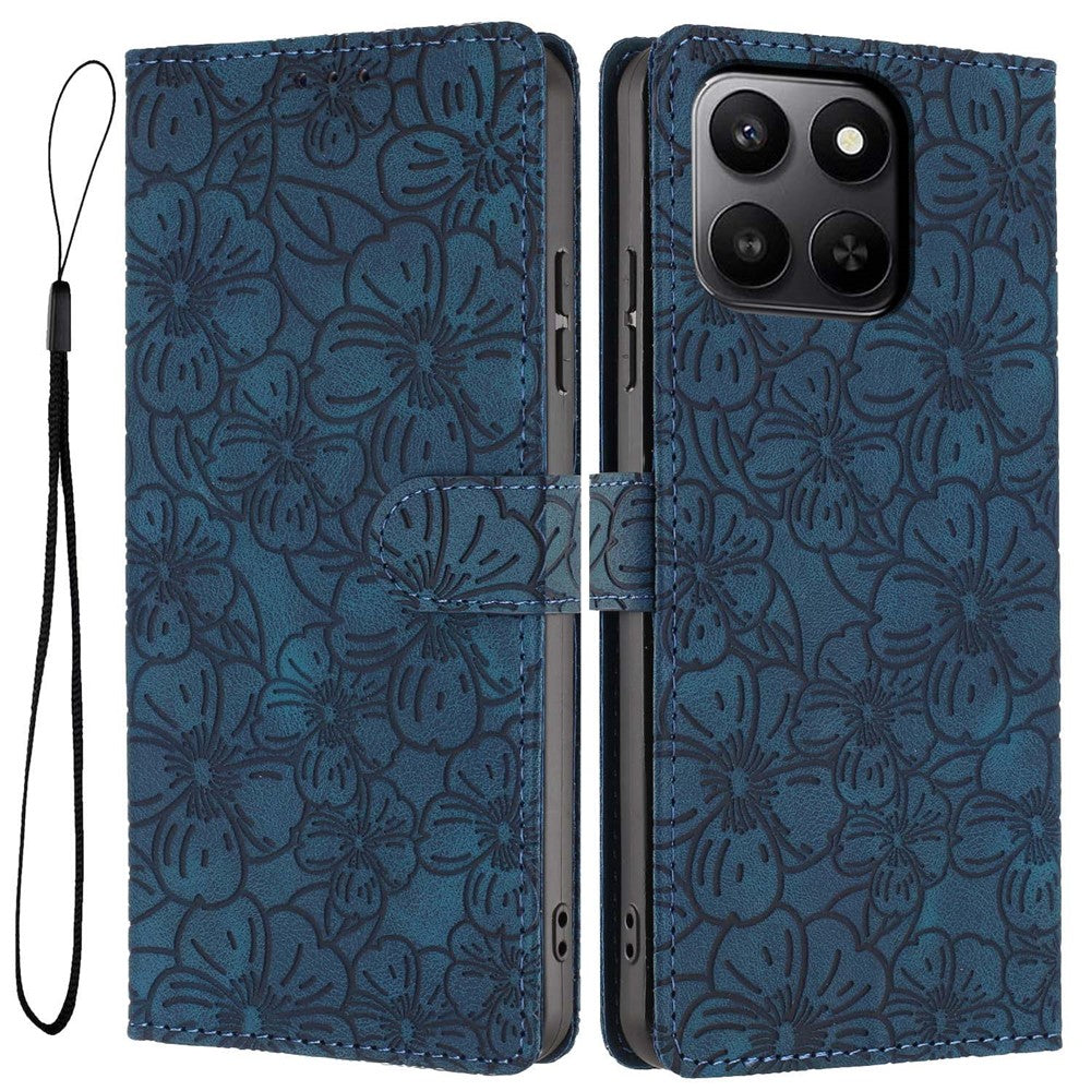 For Honor 400 Smart 5G Flip Case Cherry Blossom Pattern Leather Wallet Stand Phone Cover with Wrist Strap